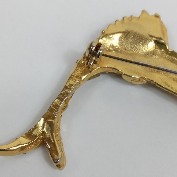 Vintage Gold Tone Swordfish Sail Fish Pin Brooch Yellow Stone - Picture 5 of 7
